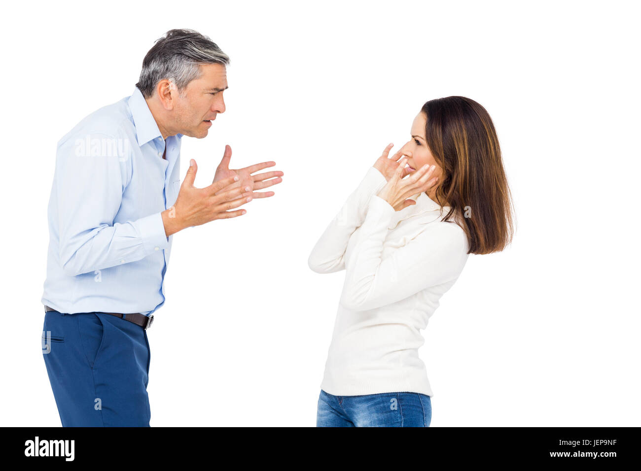 Annoyed man yelling at wife Stock Photo Alamy