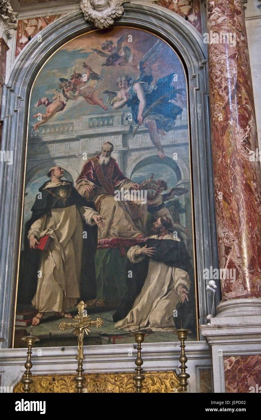 Venice Veneto Italy. Sebastiano Ricci oil on canvas 1732-1733 inside the I Gesuati church. Papa Pio V, Tomaso d'Aquino e San Pietro Martire - Pope Piu Stock Photo