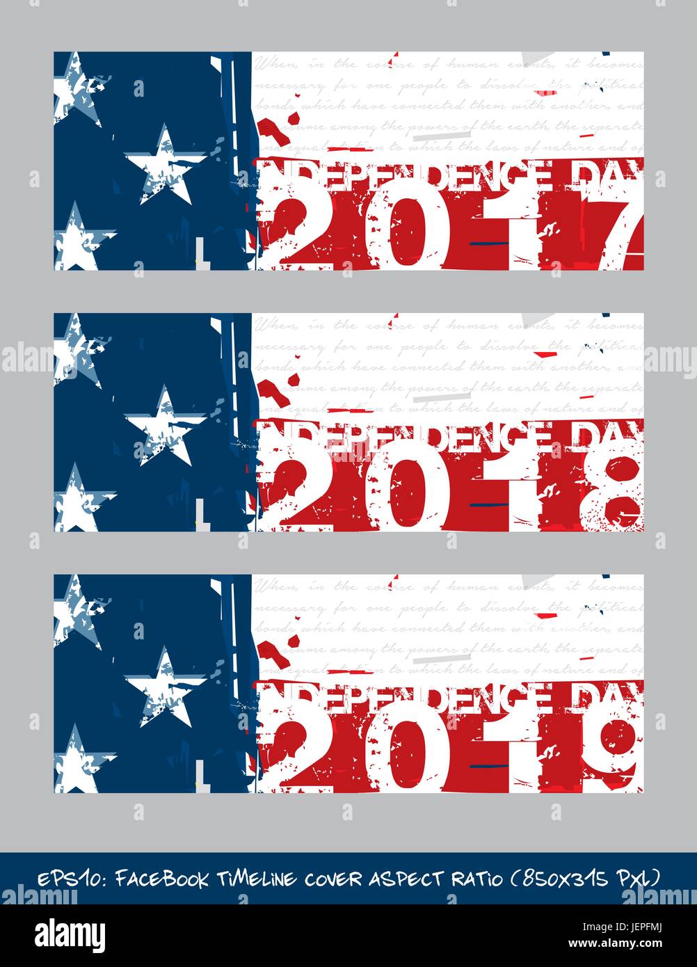 Vector illustration. American Flag Independence day Facebook timeline cover - Artistic Brush Strokes and Splashes. The gray text writes the first vers Stock Vector