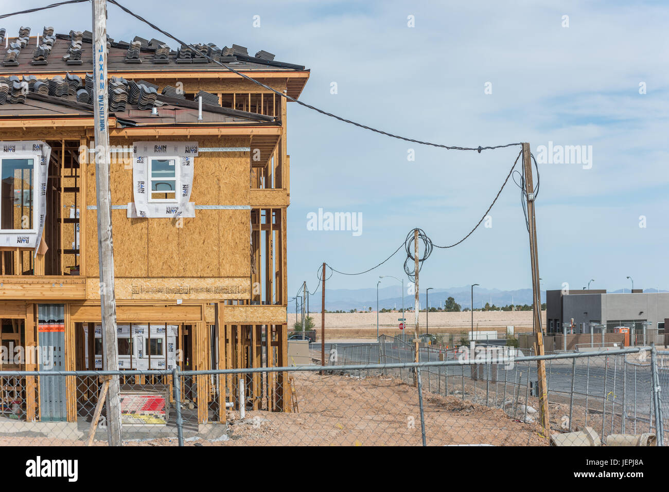 Tract housing under construction in outlying area of Las Vegas Stock Photo