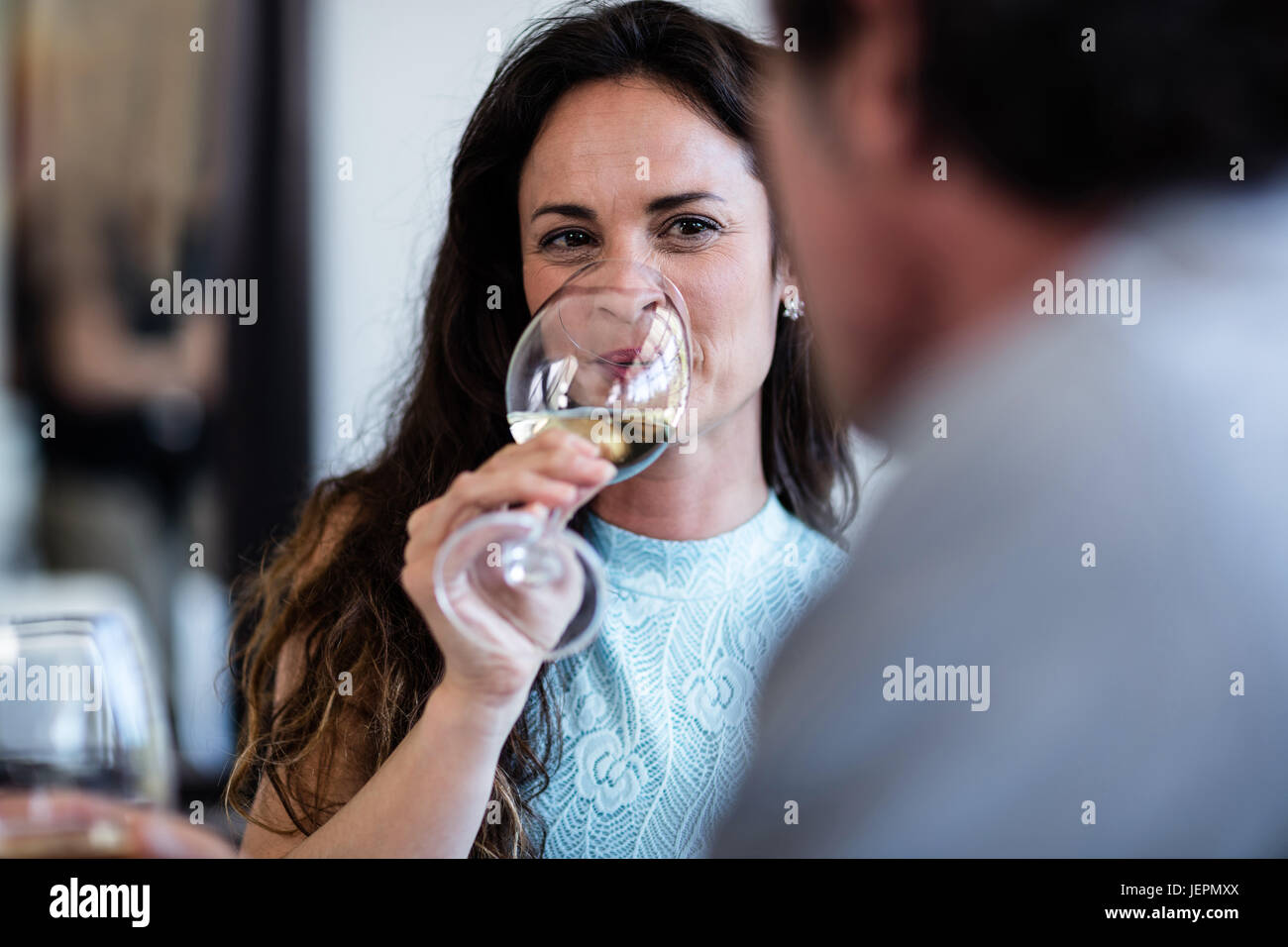 Close Up Of Woman Drinking Wine Stock Photo Alamy