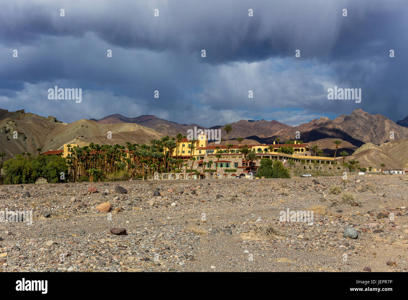 Furnace Creek Inn, historic hotel, built by Pacific Coast Borax Company, opened 1927, Death Valley National Park, Death Valley, California Stock Photo