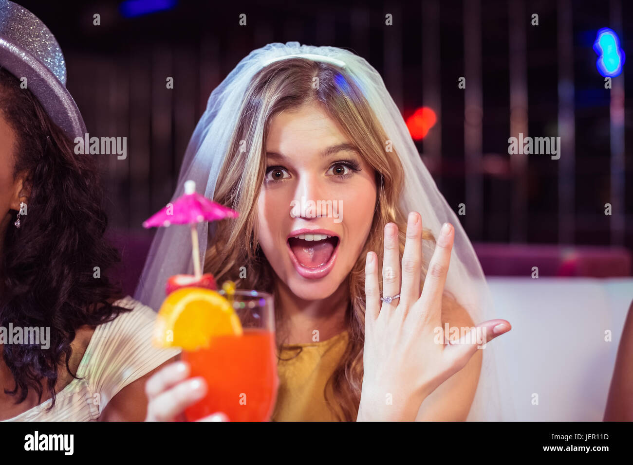 Woman showing her engagement ring Stock Photo Alamy