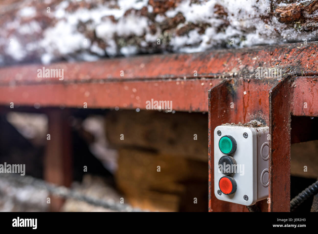 Sawmill. Closeup of loader control buttons Stock Photo Alamy