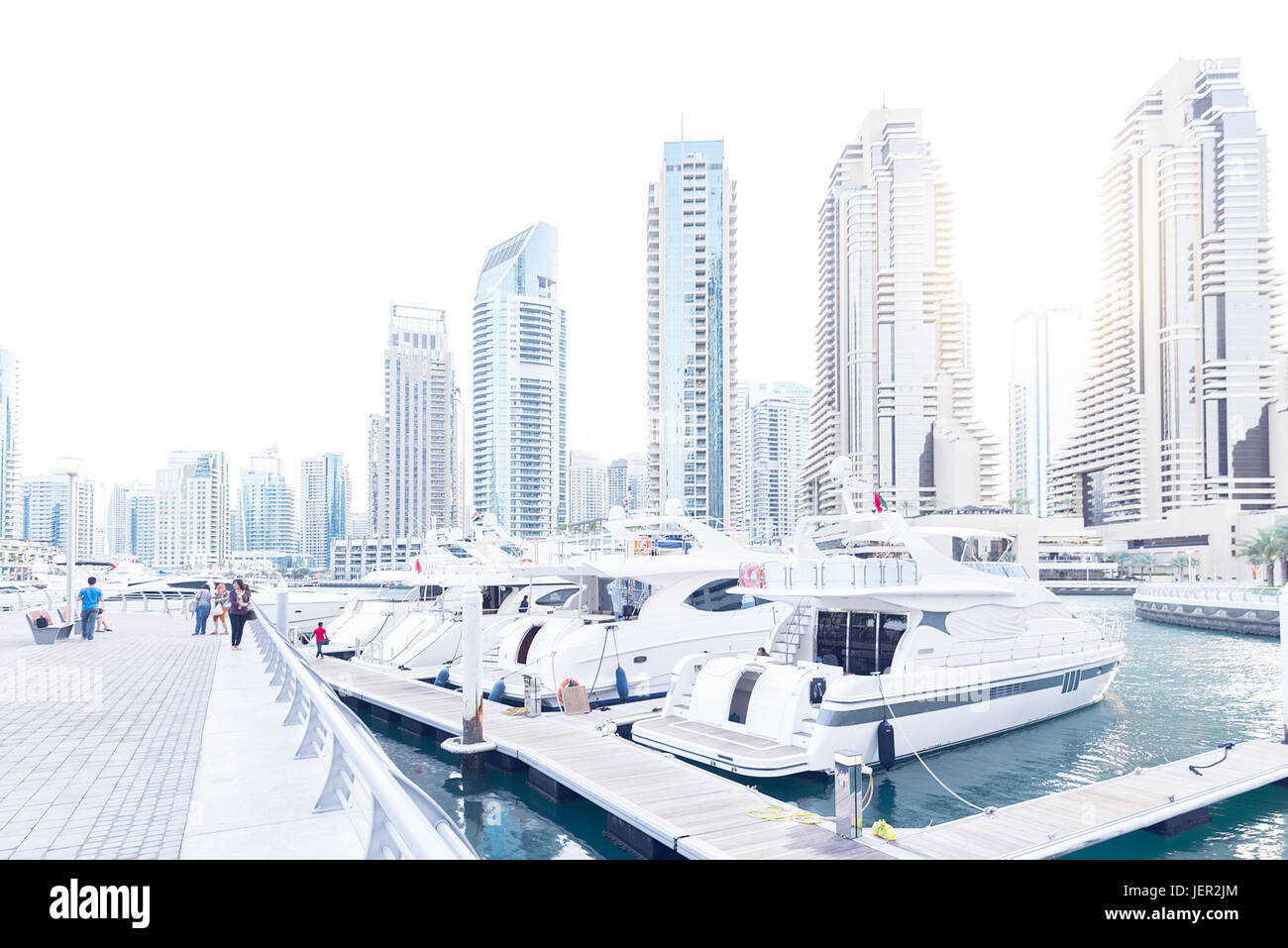 Dubai Marina with boats Stock Photo