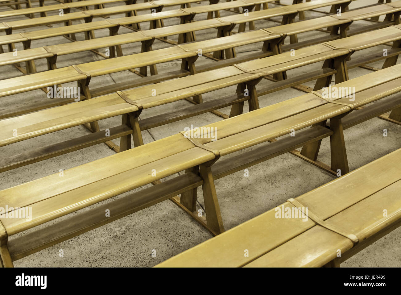 Old Wooden Benches In A Church Detail Of Place To Sit And Pray