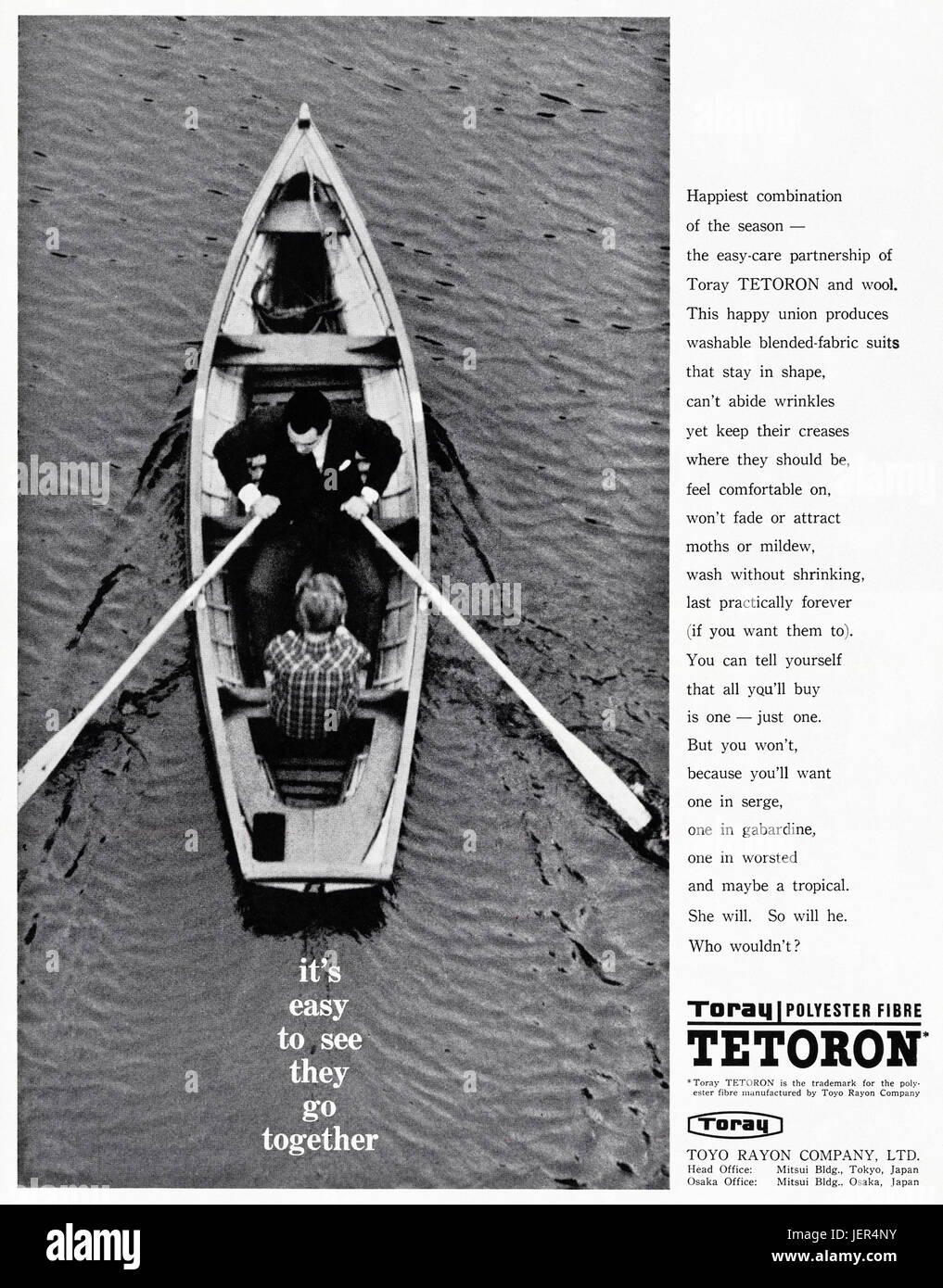 1960s advertisement advertising Toray Tetoron polyester fibre by Toyo Rayon Company Ltd of Tokyo Japan in magazine dated 5th December 1960 Stock Photo