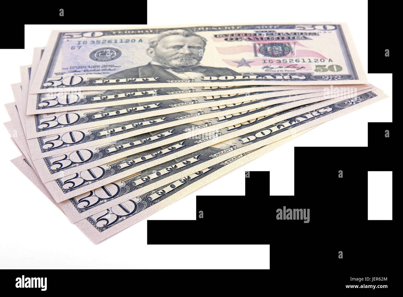Several 50 dollar notes, fields, fanned out, Mehrere 50 Dollarscheine , Fächer, aufgefächert Stock Photo