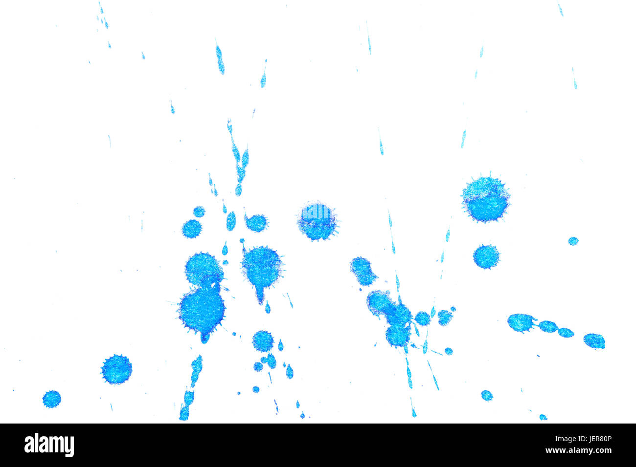 Abstract blue ink splash. Ink blots. Elements of design. Water-soluble mascara on a white sheet of paper. Abstract contemporary art. Stock Photo