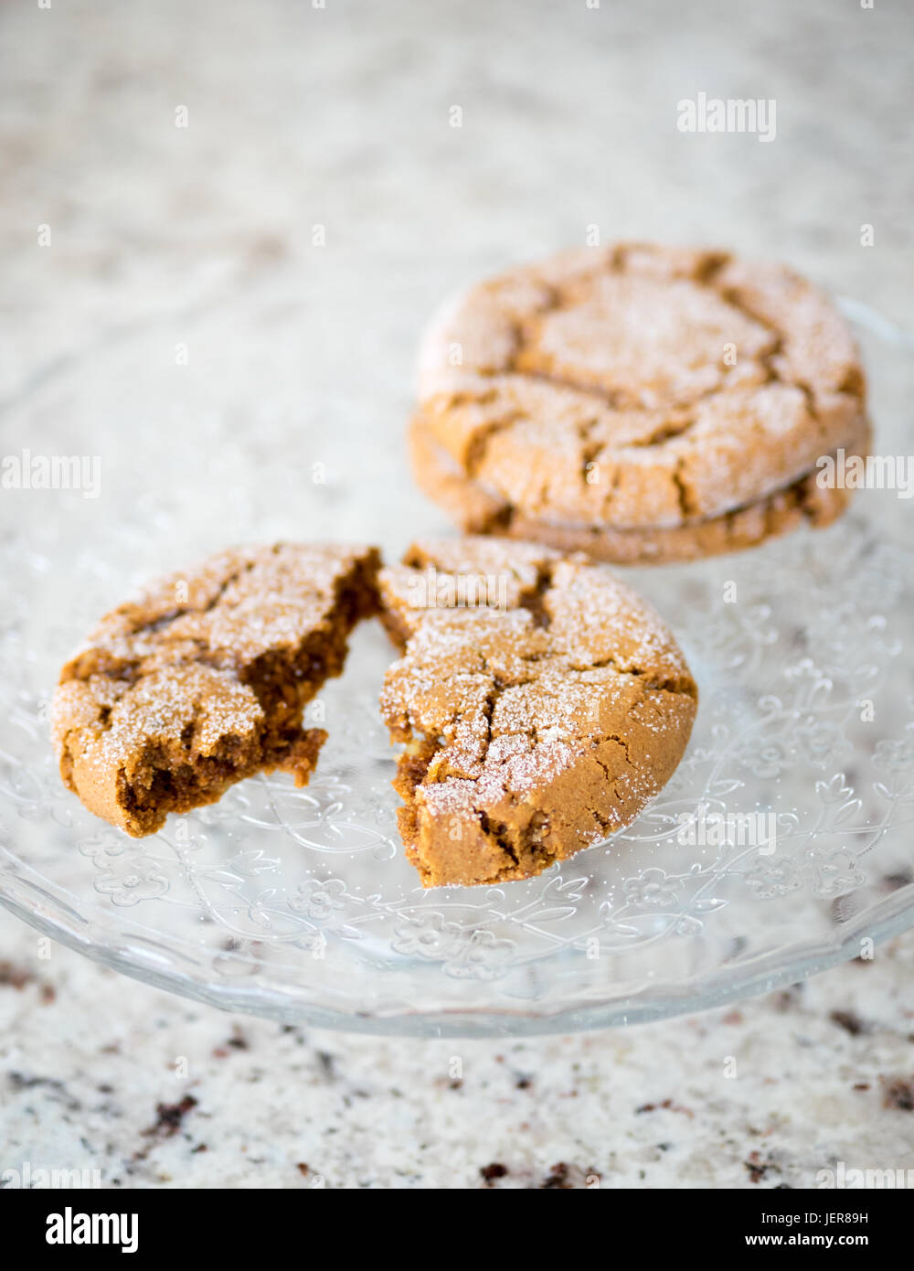 Freshly baked soft ginger cookies (gingersnap cookies, gingersnaps, ginger biscuits). Stock Photo