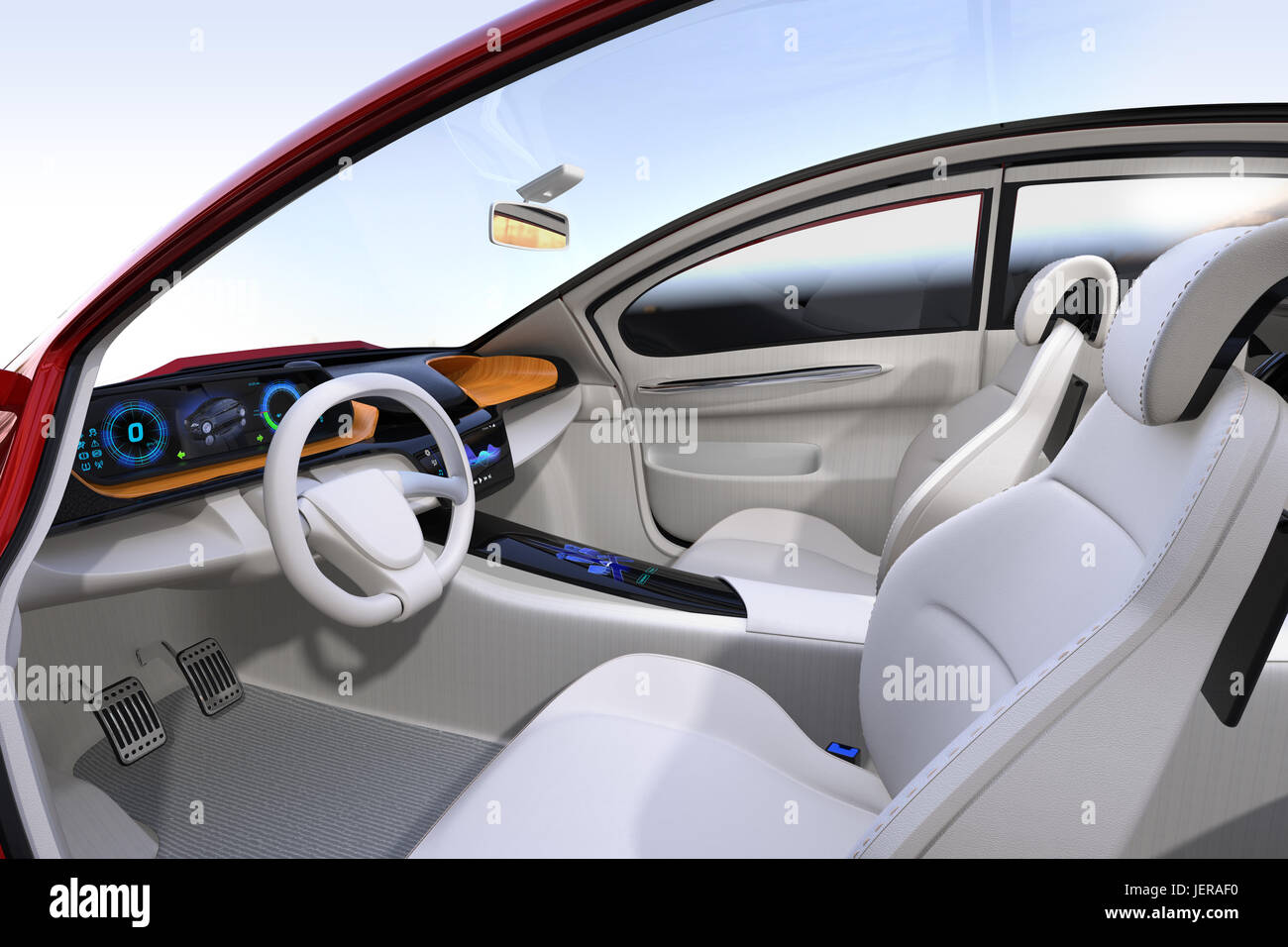 Autonomous car interior concept. The center touch screen display music
