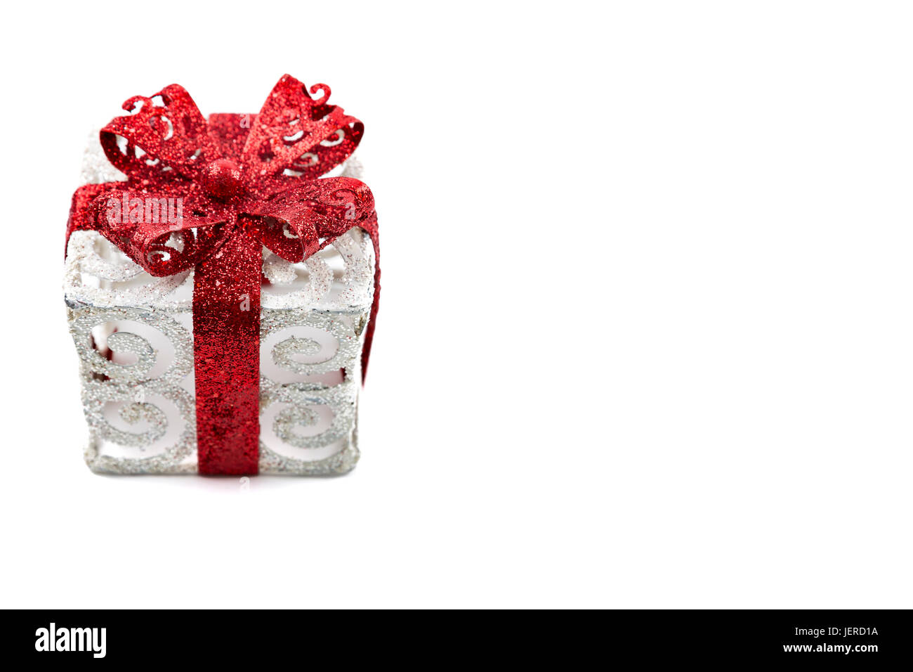 Gift boxe with red ribbon on white background Stock Photo - Alamy