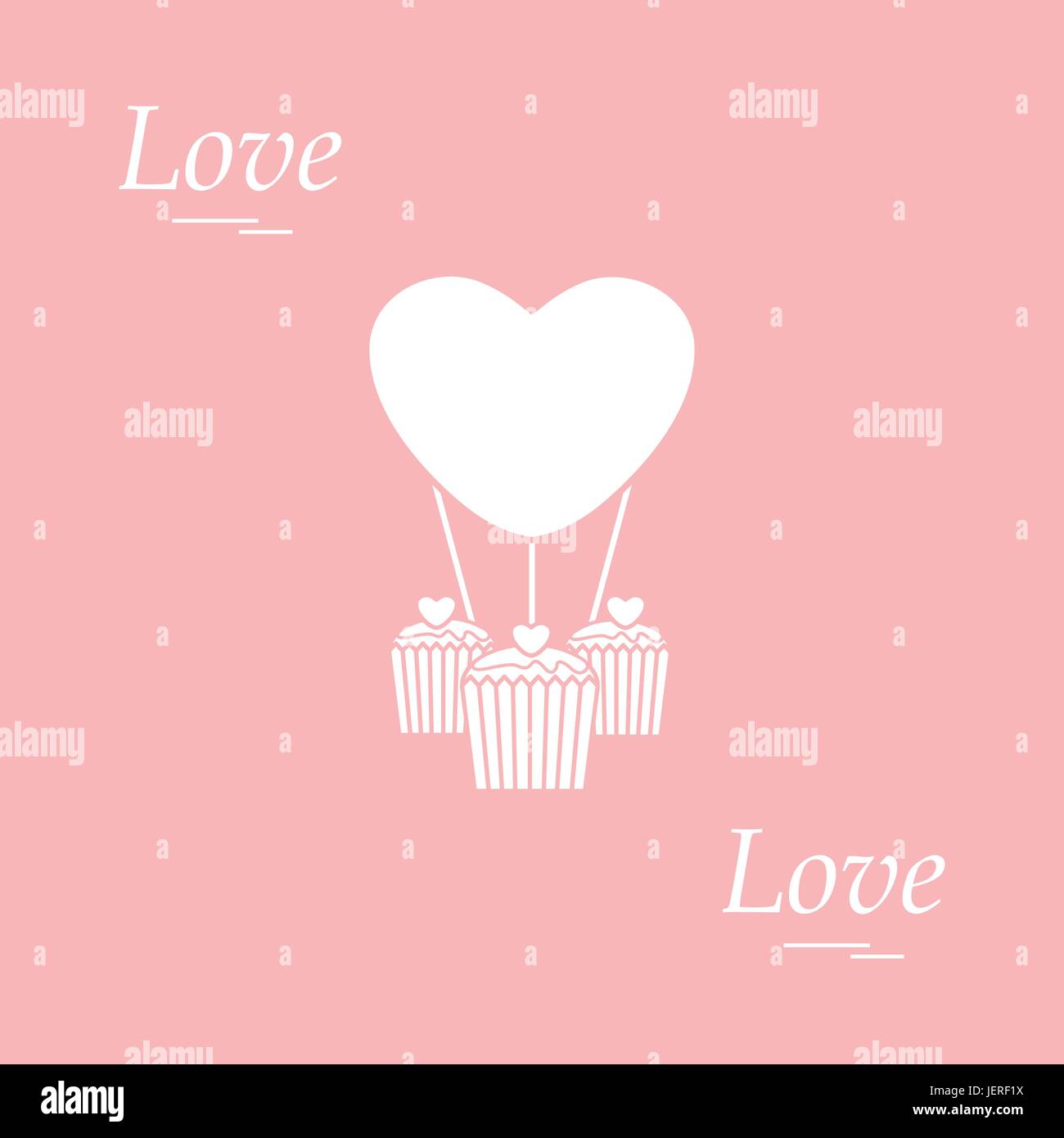 Cute vector illustration of love symbols: heart air balloon icon and ...