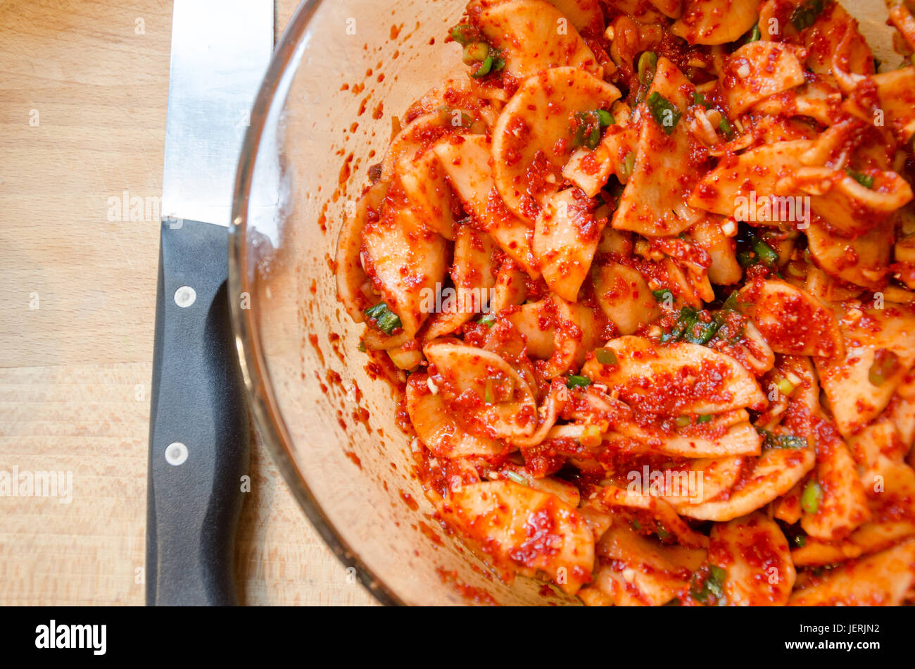Making white radish kimchi at home Stock Photo Alamy