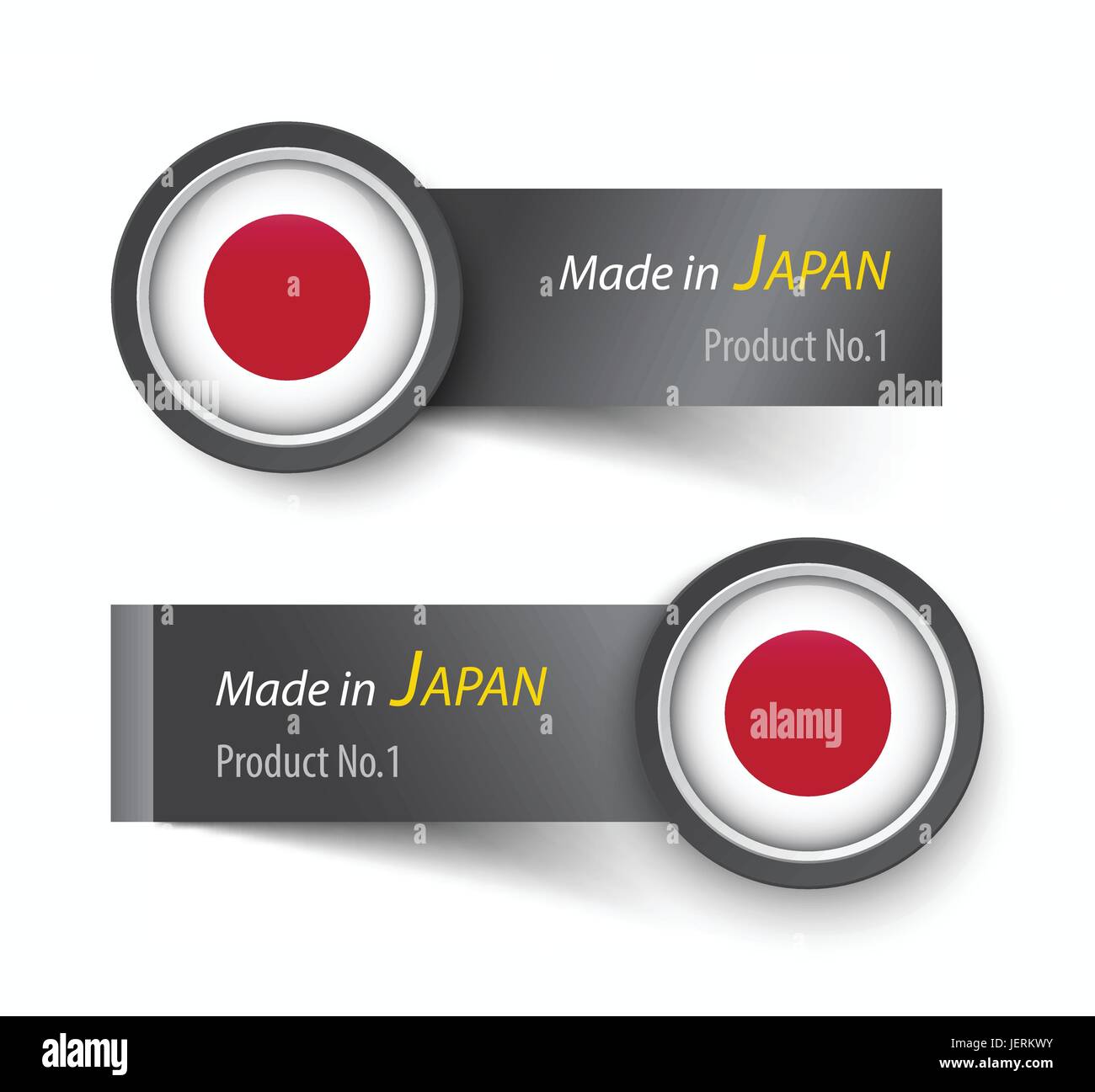 Flag icon and label with text made in Japan . Stock Vector