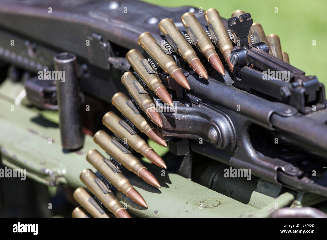 Close Up of a German MG42 Machine Gun and Ammunition Stock Photo