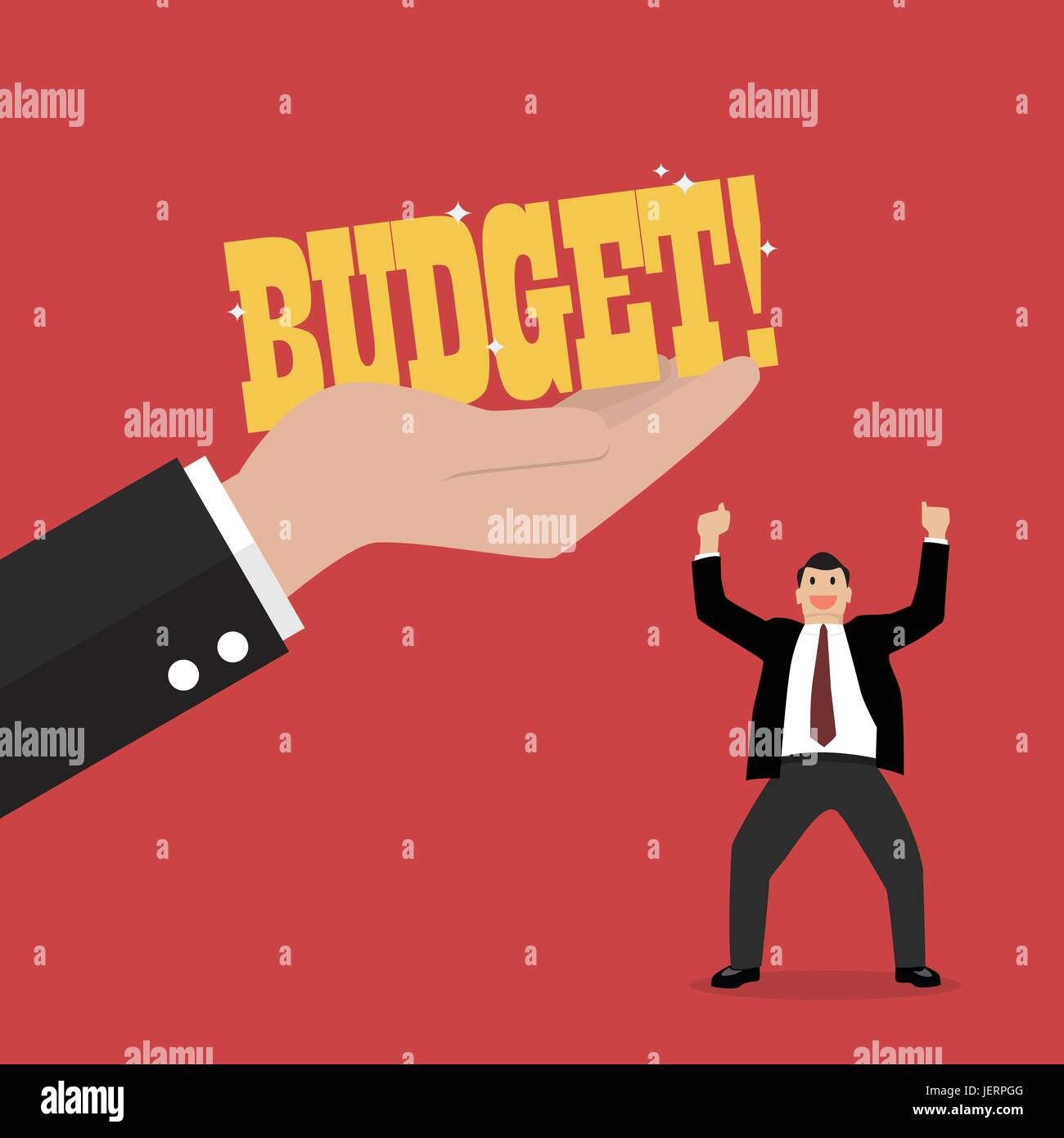 Big hand give a budget to businessman. Business concept Stock Vector