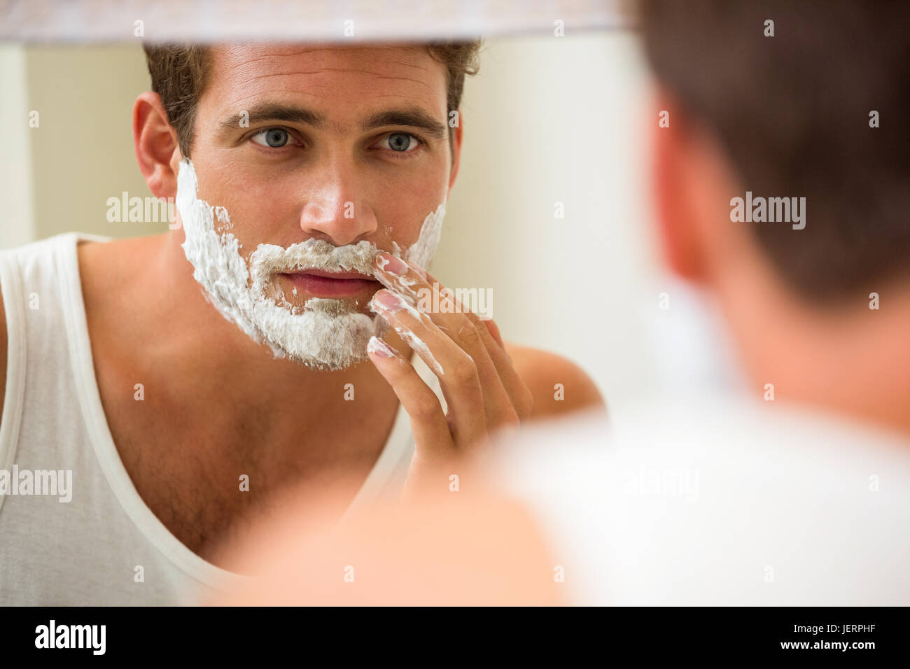 Man applying shaving foam Stock Photo Alamy