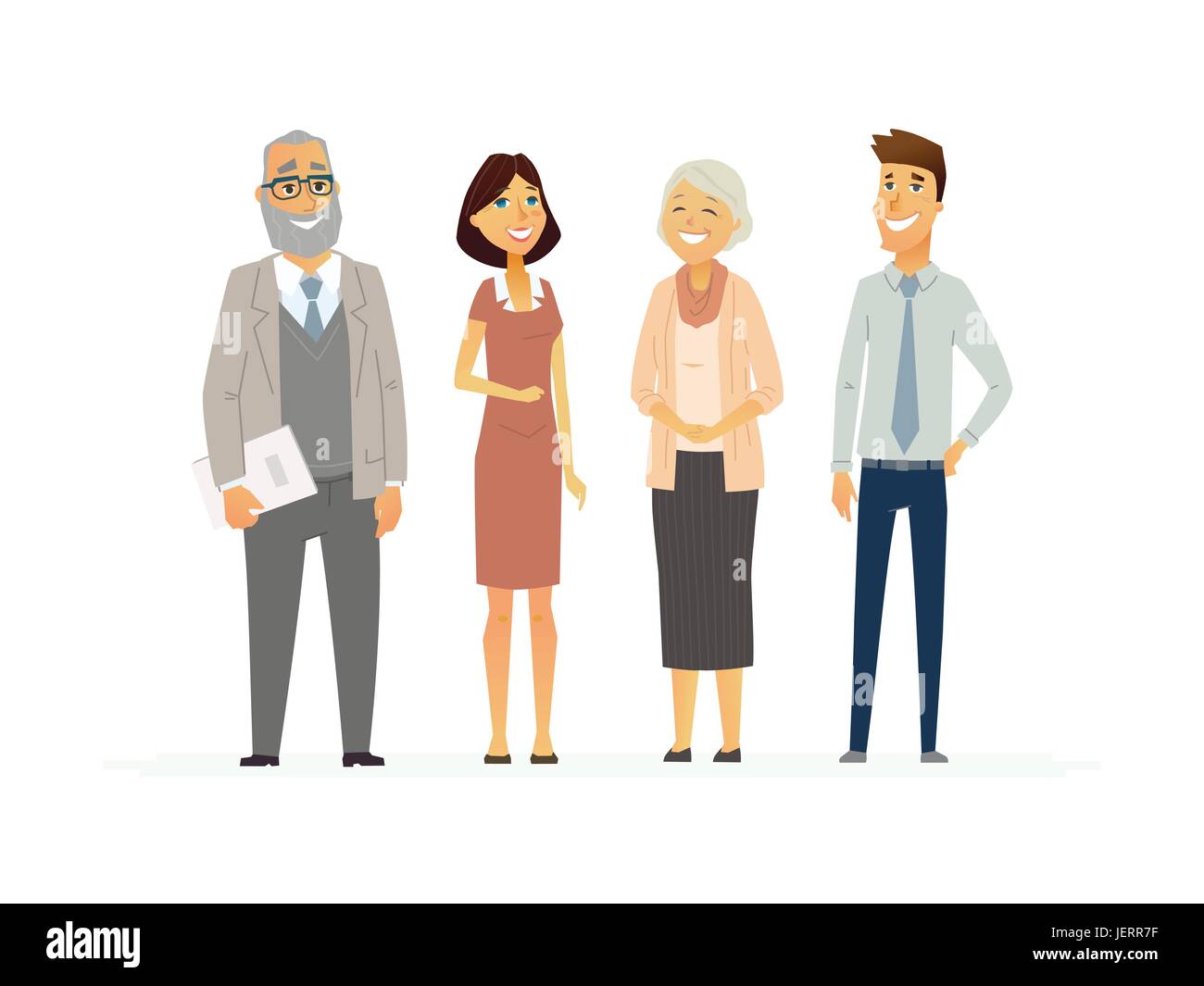 Business People - colored vector modern flat illustrative composition of cartoon characters. Make a great presentation with these senior and middle ag Stock Vector