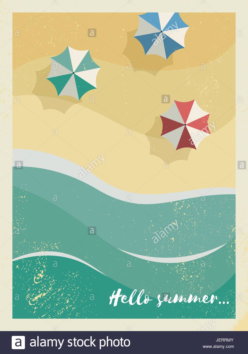 summer holiday or party poster or postcard template with sunny sandy holiday postcard template