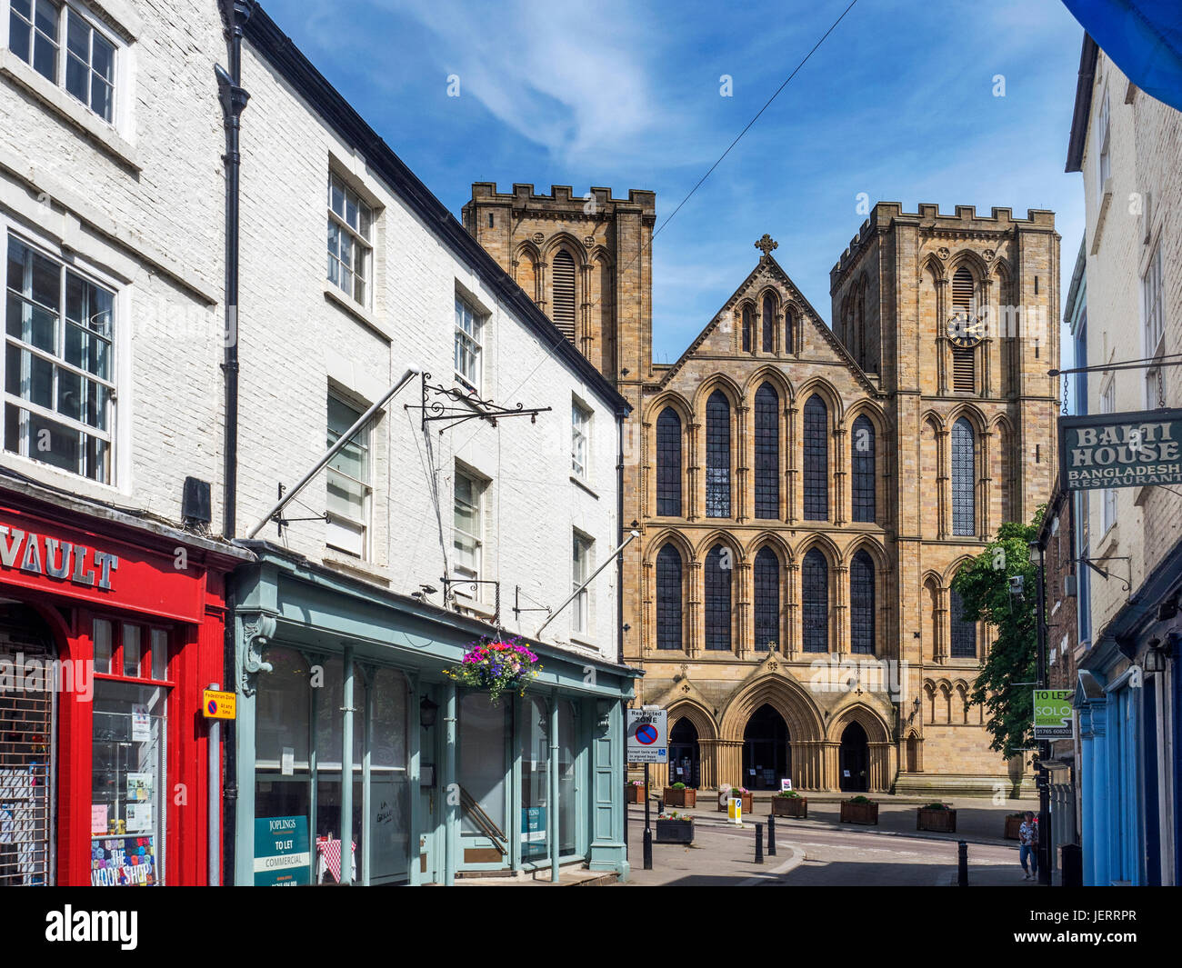 Ripon Cathedral from Kirkgate in Ripon North Yorkshire England Stock Photo