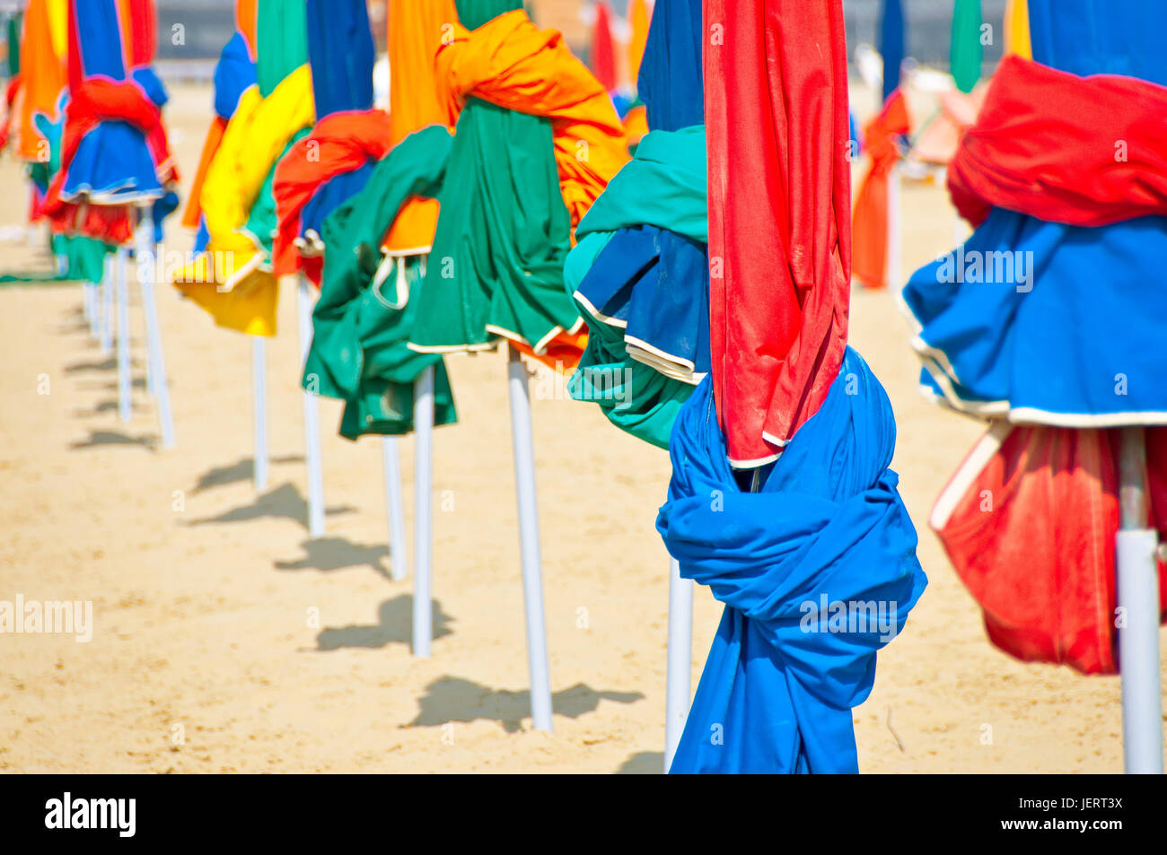 Beach umbrellas, Deauville, France Stock Photo