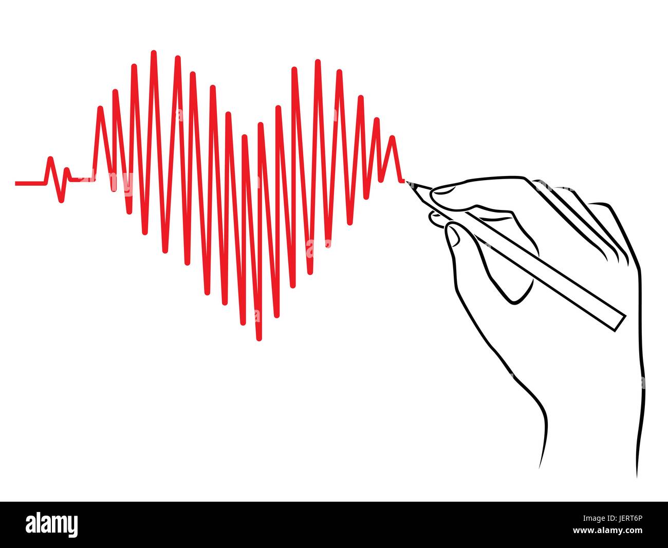 Human hand drawing a Heart pulse, conceptual vector sketching work Stock Vector