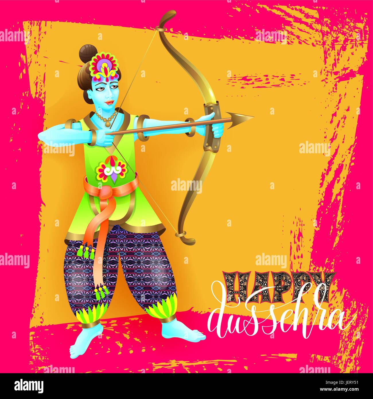 happy dussehra greeting card design with the god krishna Stock Vector