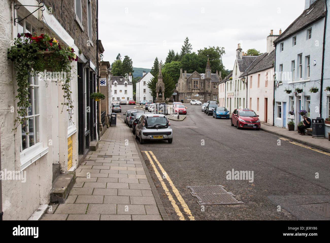 View of High Street in Dunkeld, Scotland Stock Photo
