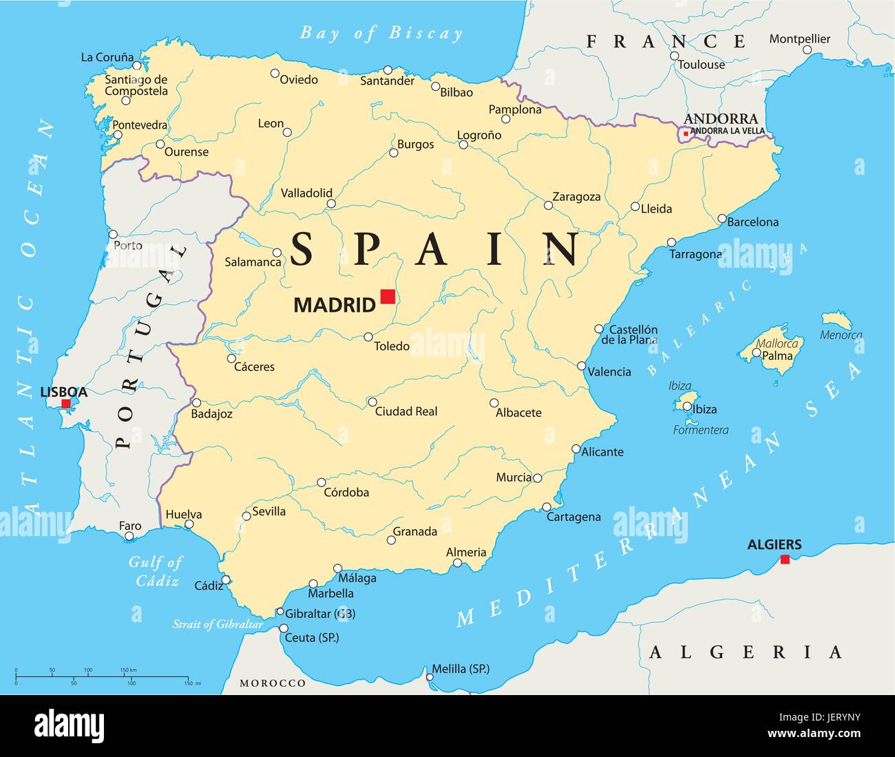 Barcelona And Madrid On Map Mallorca, Spain, Lisbon, Madrid, Map, Atlas, Map Of The World, Barcelona  Stock Vector Image & Art - Alamy