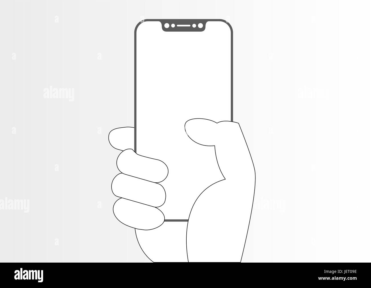 Line icon of frameless / bezel-free smart phone in hand Stock Vector
