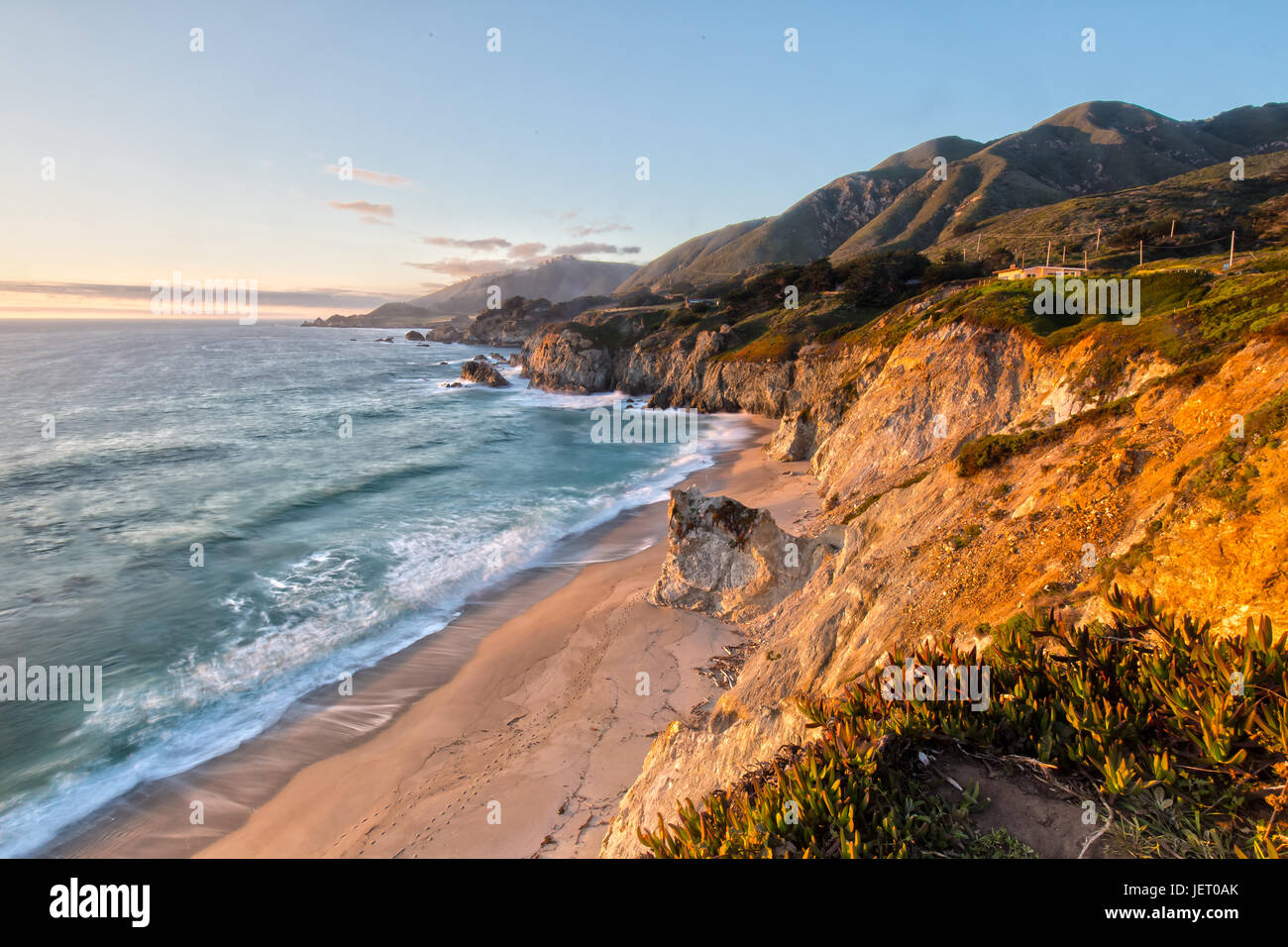 Sunset at the Cliffs at Highway 1 in California Stock Photo