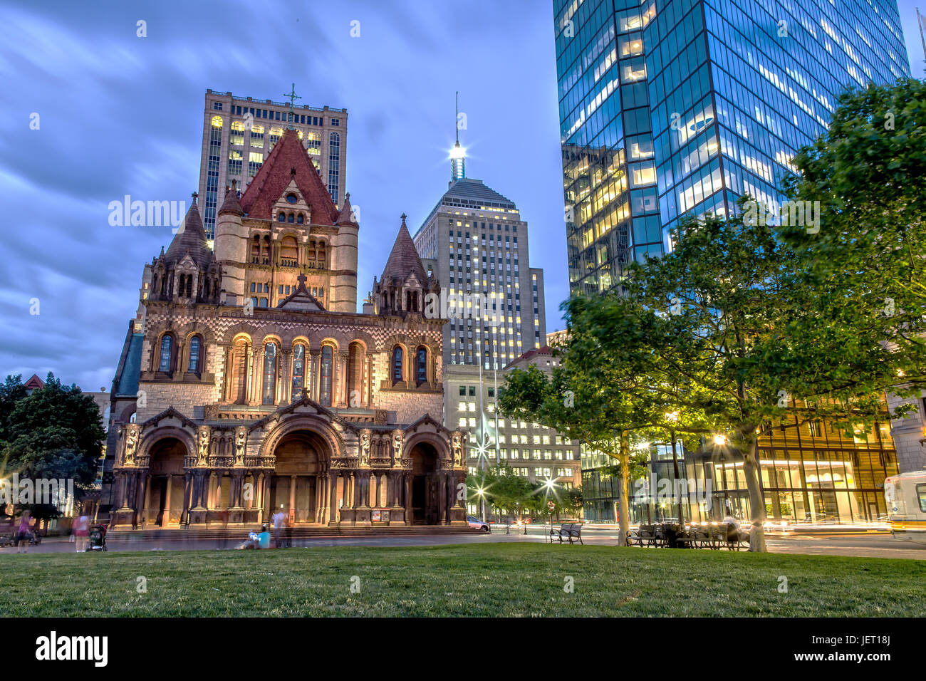 Trinity Church in Boston at Night Stock Photo