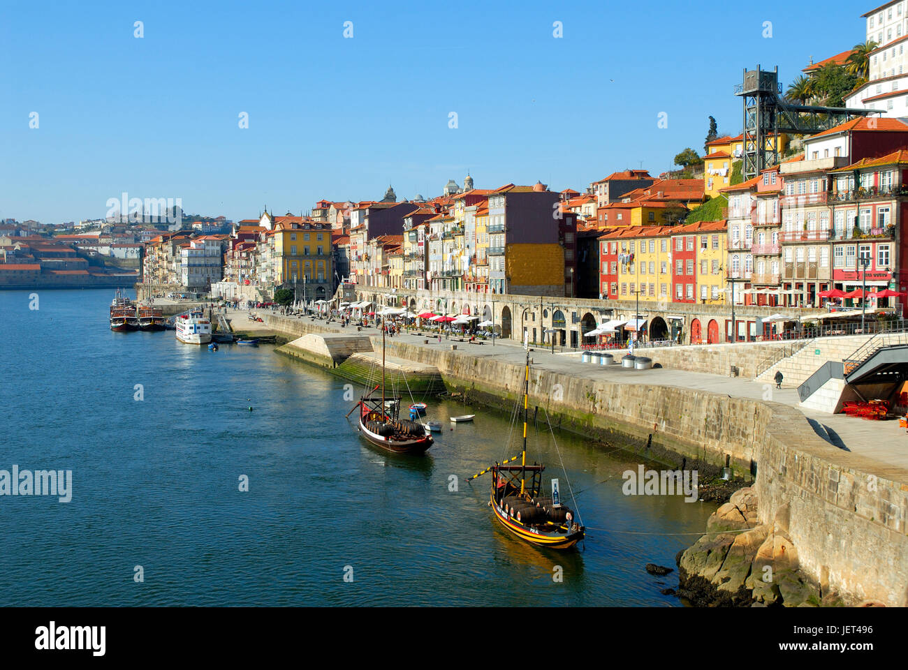Oporto, capital of the Port wine, and the Ribeira district with rabelo boats, a UNESCO World Heritage Site, Portugal Stock Photo