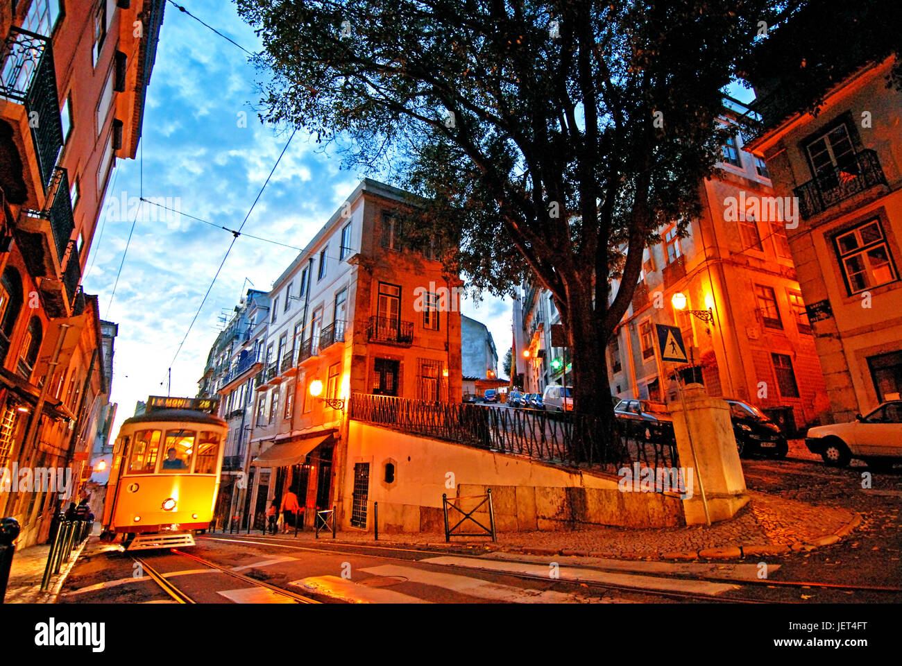 A tram in Alfama quarter. Lisbon, Portugal Stock Photo