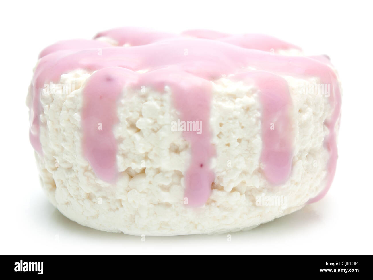 Dietetic dessert: cottage cheese with pink sauce isolated over white Stock Photo