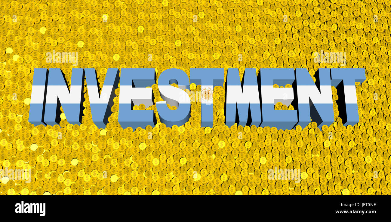 Investment text with Argentina flag on coins illustration Stock Photo ...