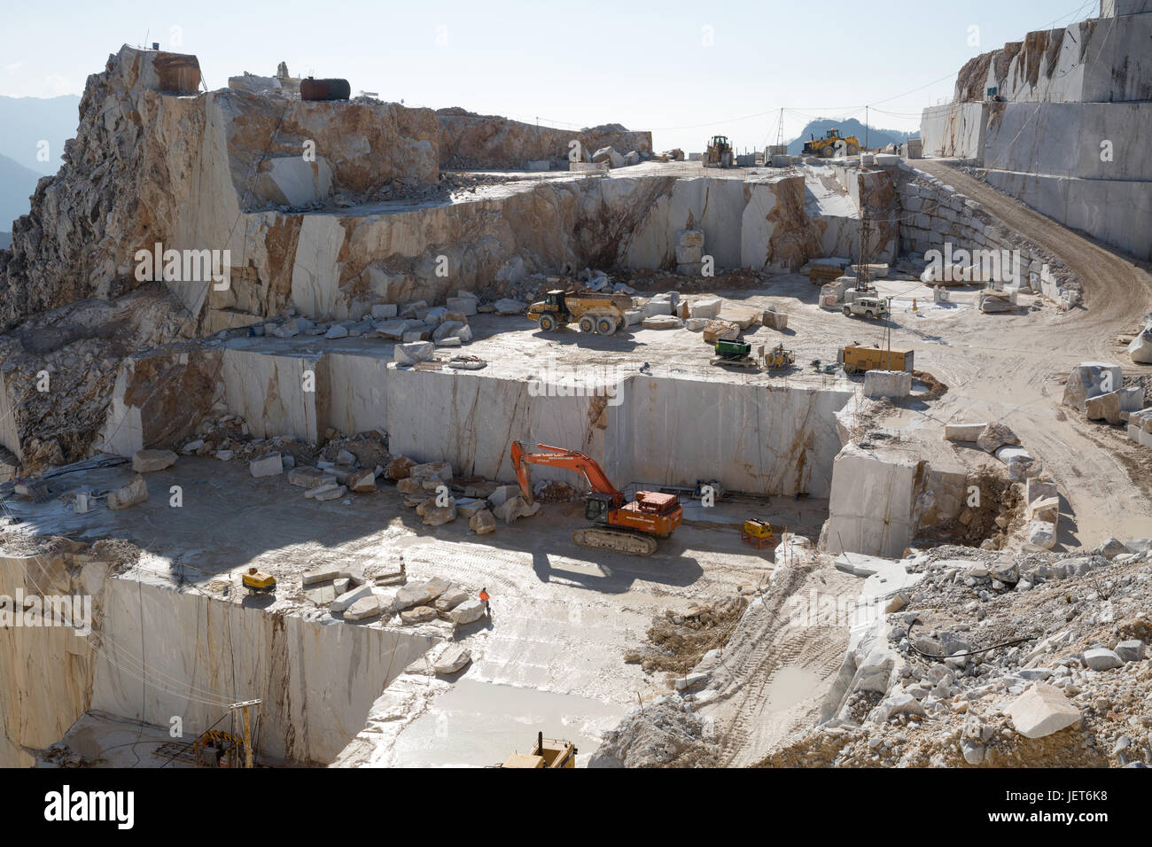 Europe, Italy, Carrara, Marble Quarries.  Carrara marble is a type of white or blue-grey marble of high quality, popular for use in sculpture and building decor Stock Photo