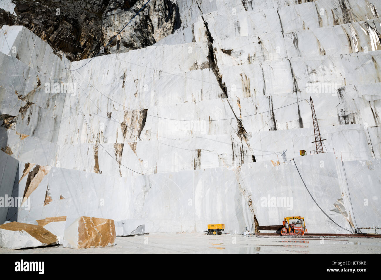 Europe, Italy, Carrara, Marble Quarries.  Carrara marble is a type of white or blue-grey marble of high quality, popular for use in sculpture and building decor Stock Photo