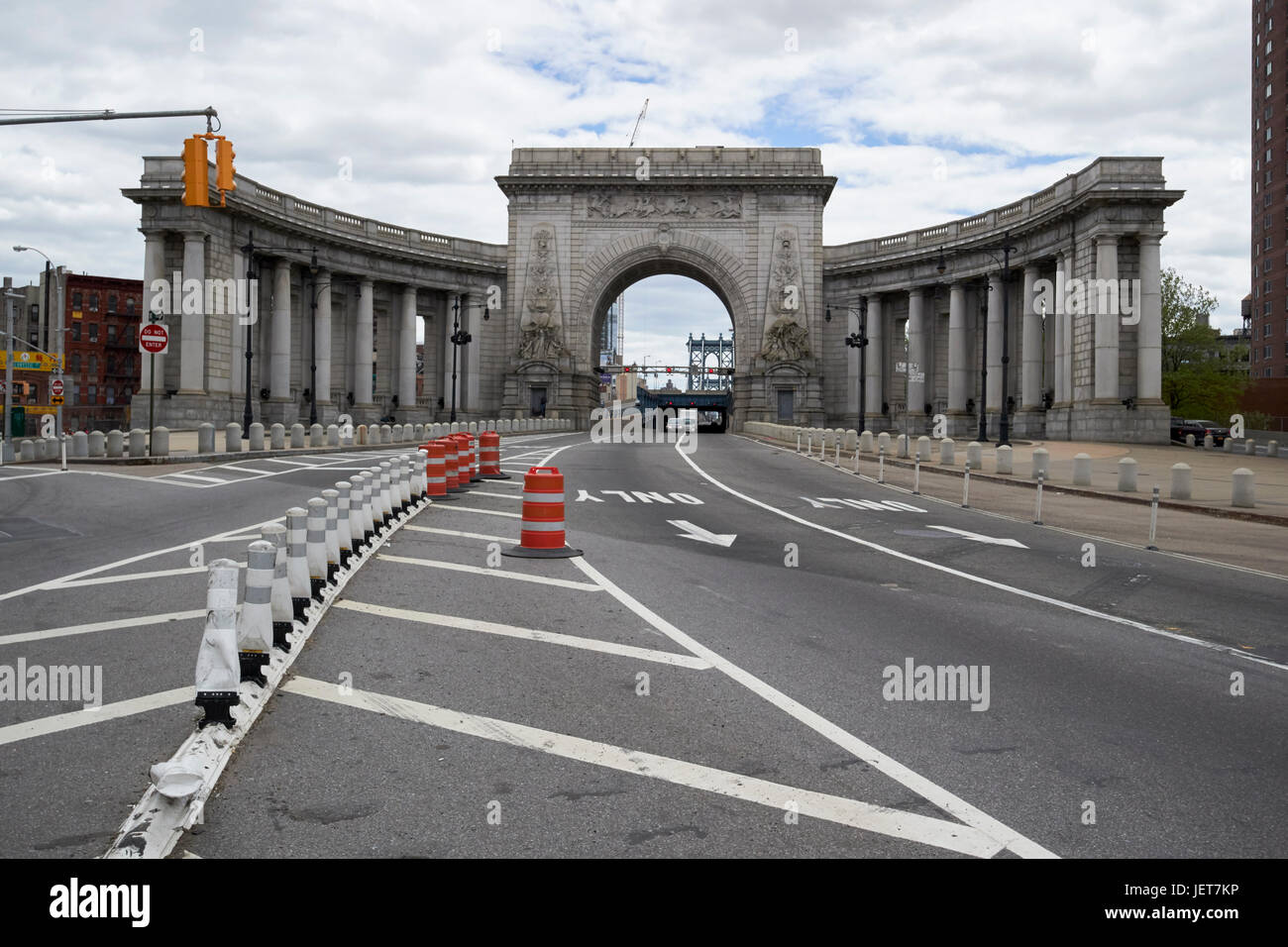 manhattan bridge archway road approach to bridge New York City USA Stock Photo