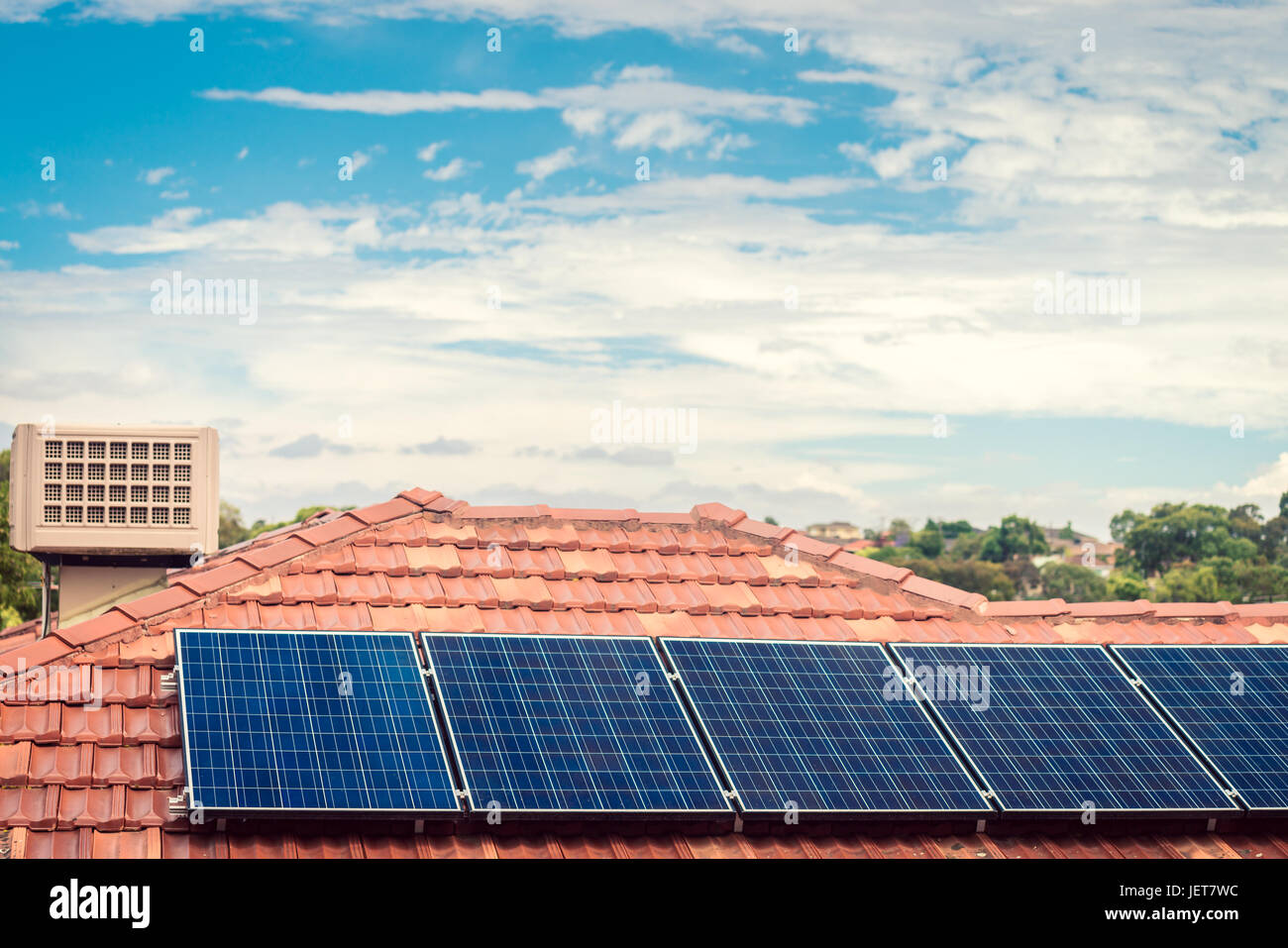 Solar panels installed on the house roof in one of the Melbourne