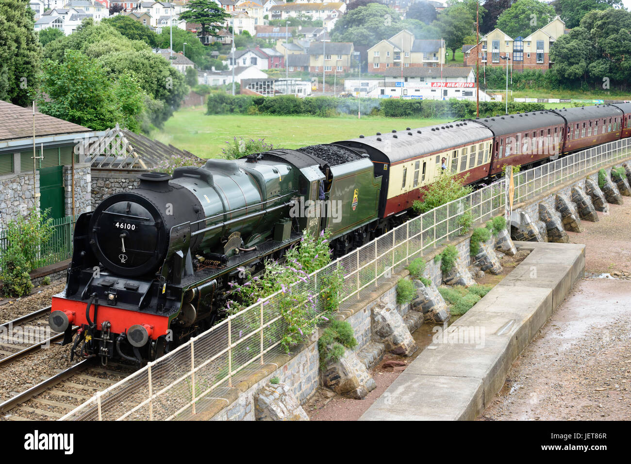 Steam locomotive 46100 Royal Scot hauls the Dartmouth Express past Teignmouth Harbour Teignmouth south Devon UK Stock Photo