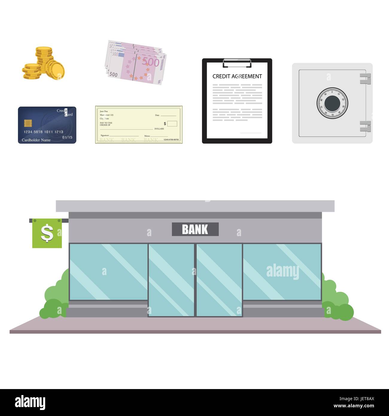 Vector illustration bank facade building in flat style. Finance and ...