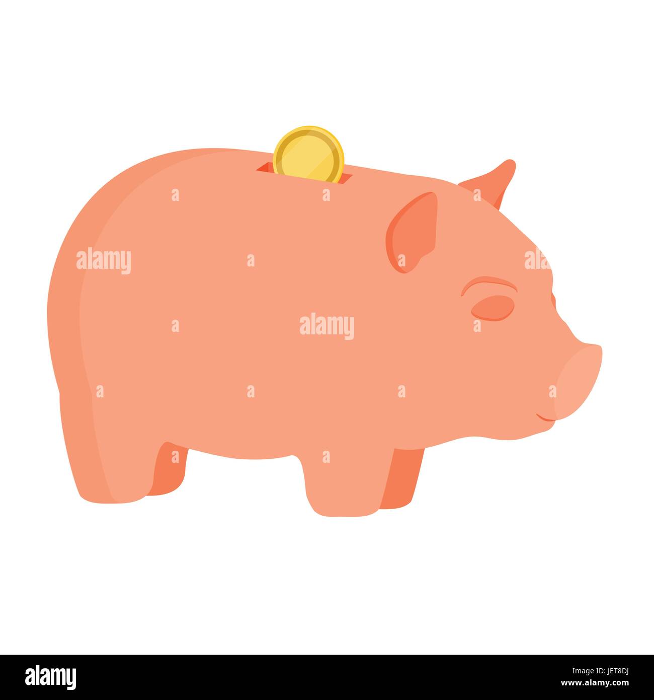 Vector illustration golden dollar coin falling in pink piggy bank ...