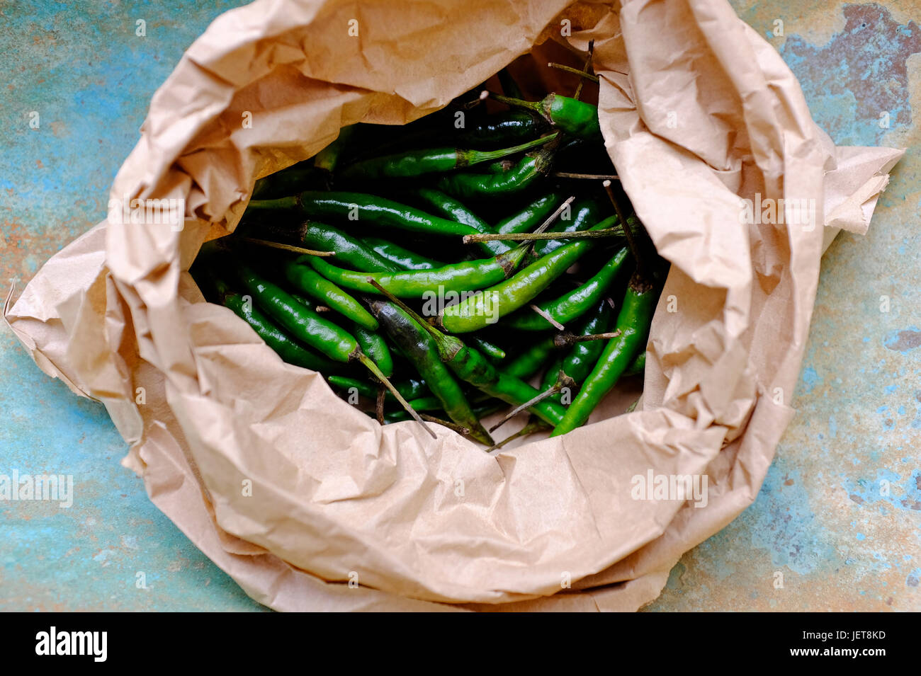 brown paper bags with hot green chili peppers Stock Photo Alamy