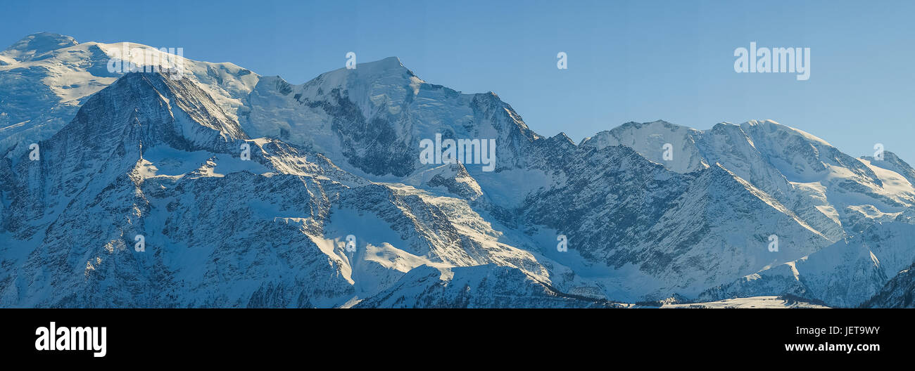 Panorama of massif du Mont Blanc, Chamonx, France Stock Photo