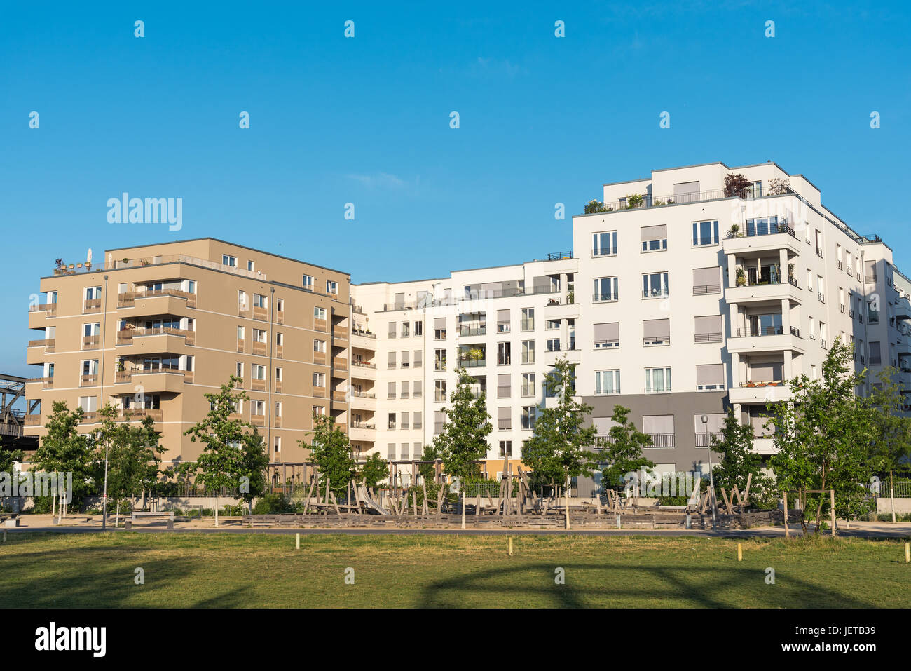 Development area with modern multi-family houses seen in Berlin, Germany Stock Photo