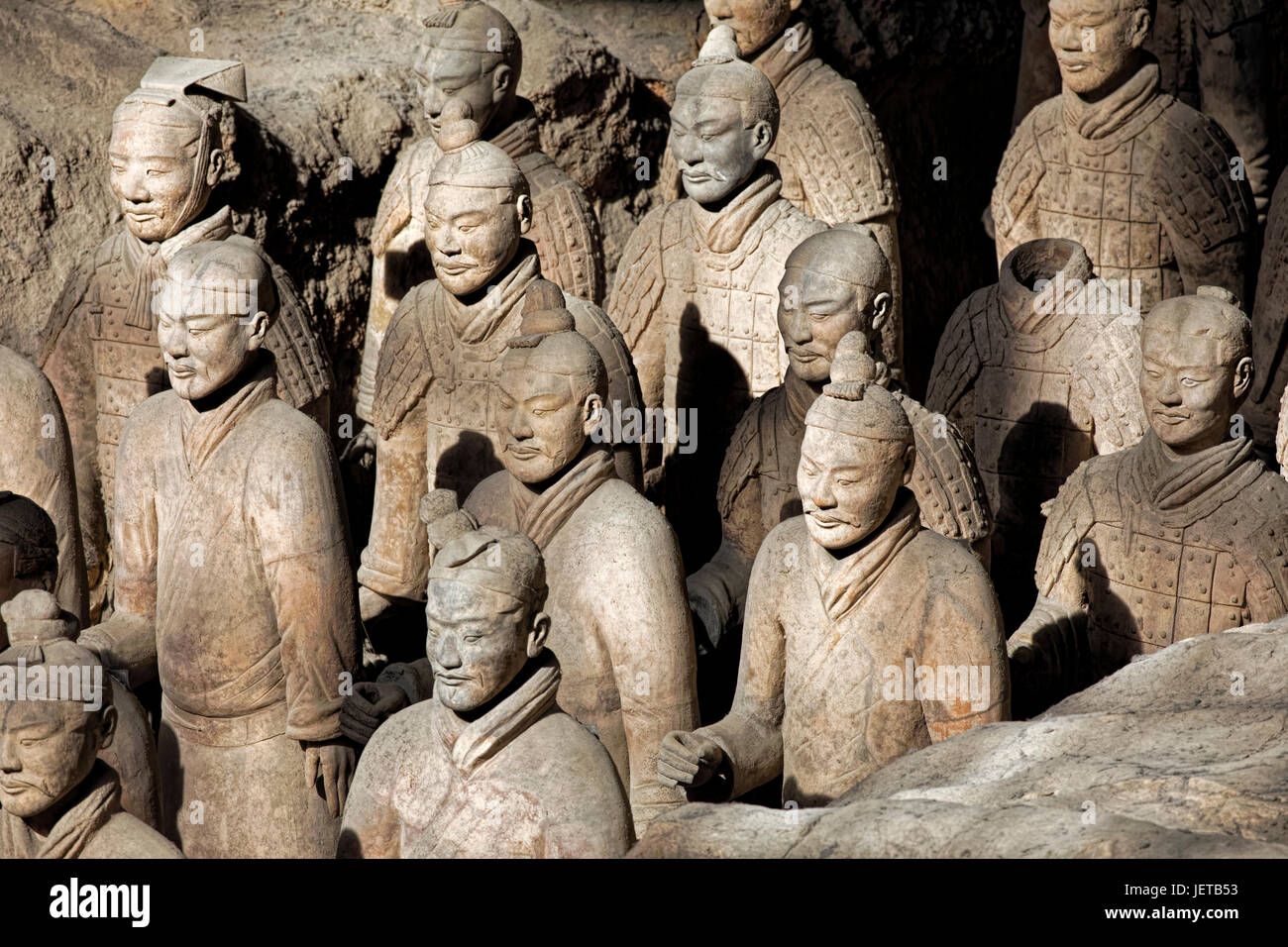 The world famous Terracotta Army, part of the Mausoleum of the First Qin Emperor and a UNESCO World Heritage Site located in Xian China Stock Photo
