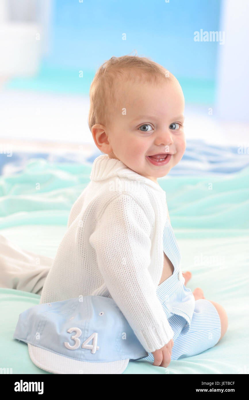 Baby, 6 months, happily, seated, Stock Photo
