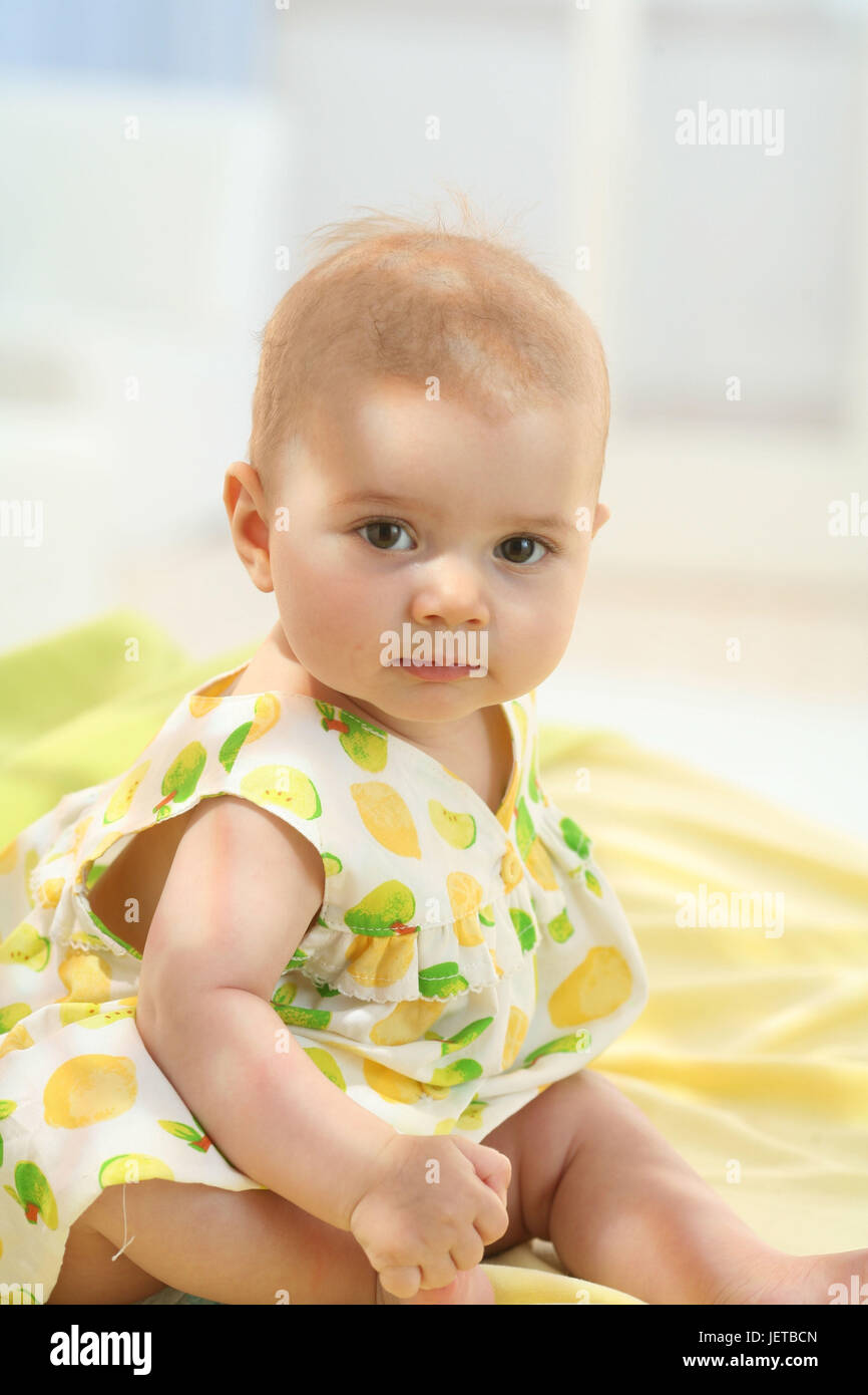 Baby, 5 months, portrait, seated, Stock Photo